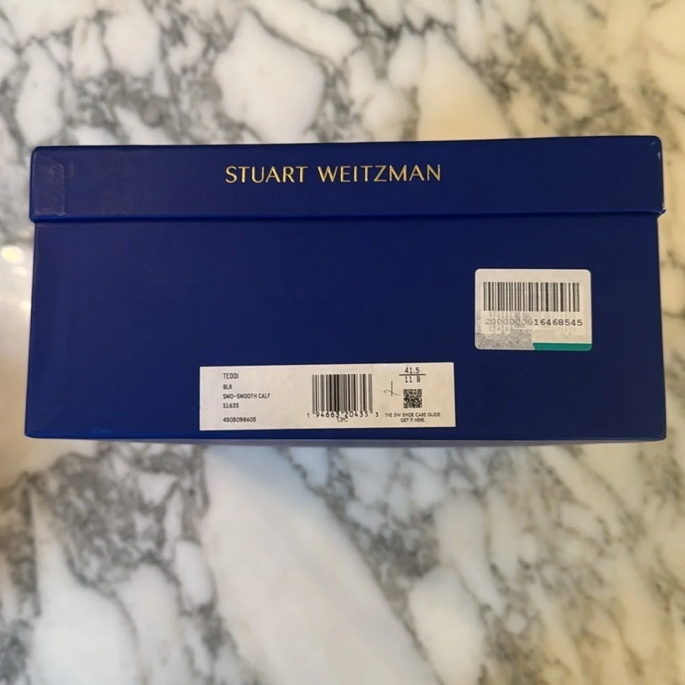 NIB Stuart Weitzman Teddi espadrille wedge sandals heels black leather 11.5